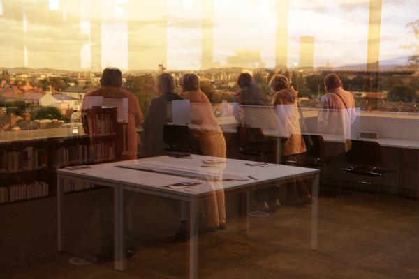 Viewing Dublin from the balcony of the Cregan Library