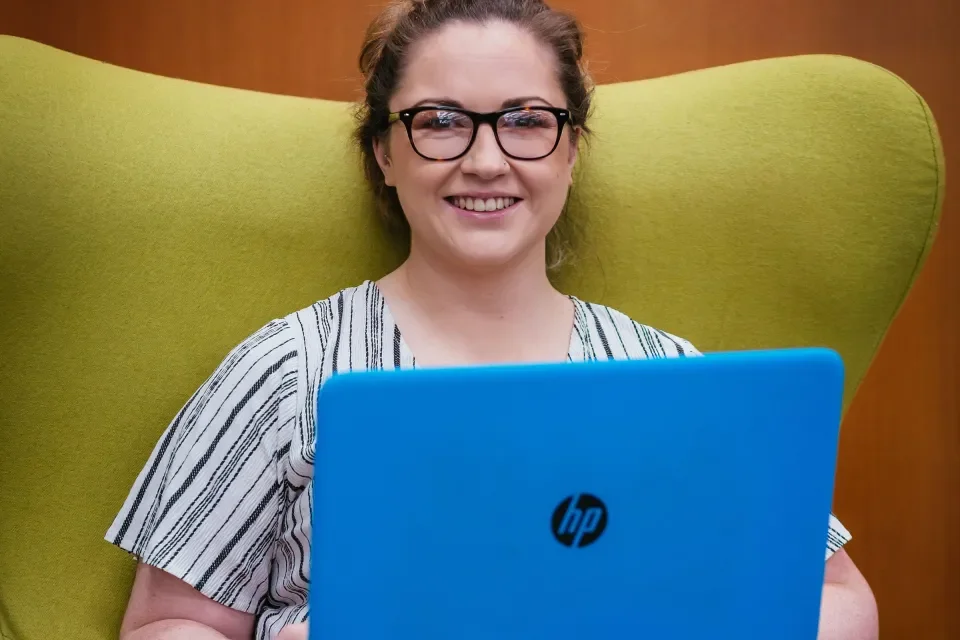 Student using a laptop
