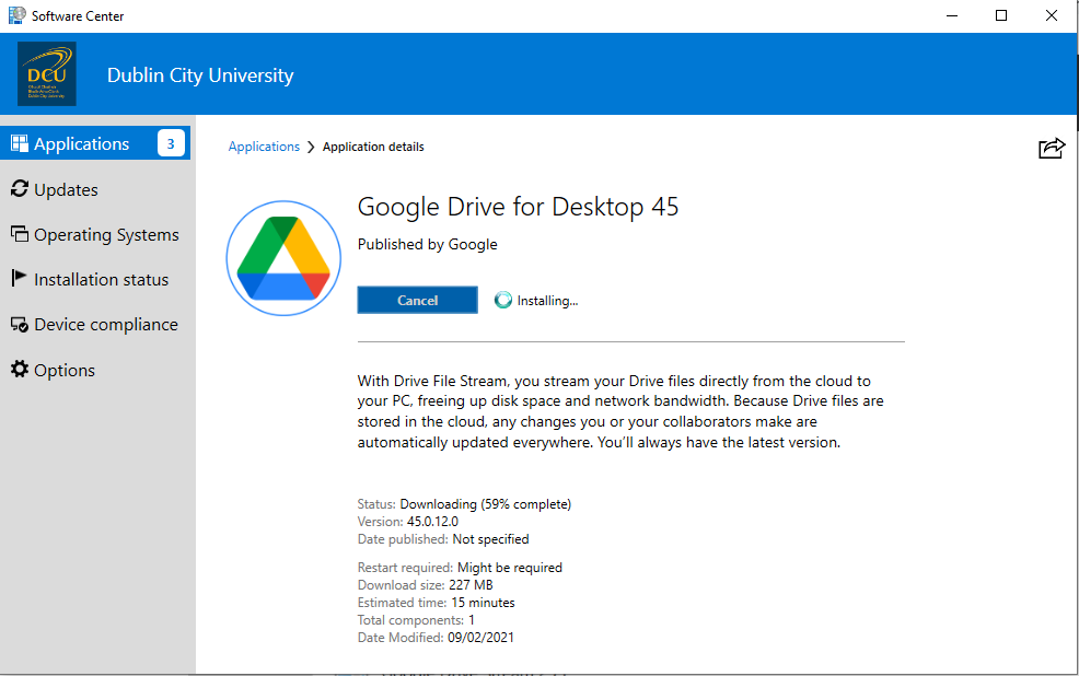 Google drive installing