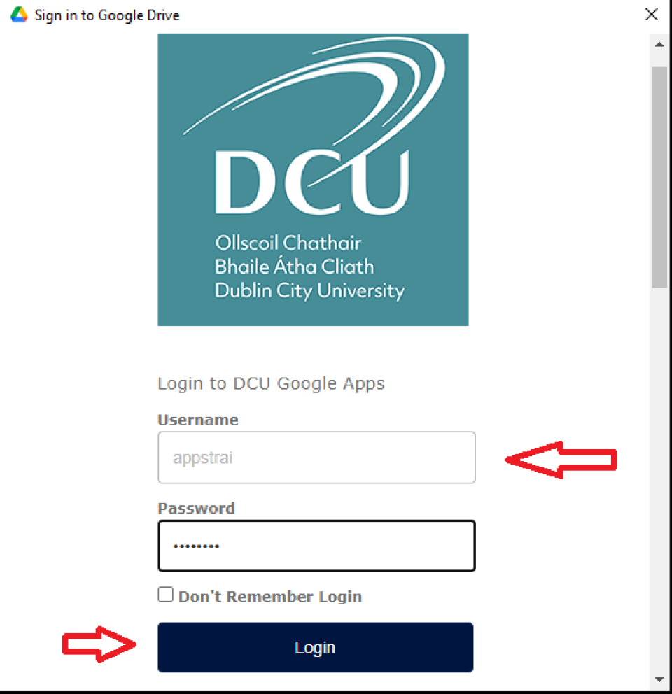 enter in your dcu username and password