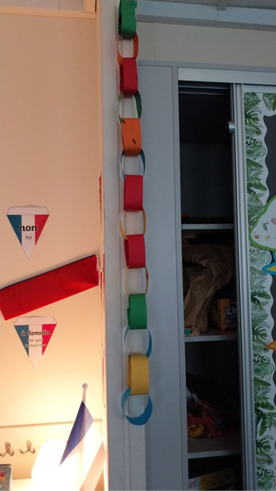 Waiting chain. We have one of these in our class. It helps us count down the days to our holidays. Each link has an act of kindness. First one today... send staff love. Mission accomplished.