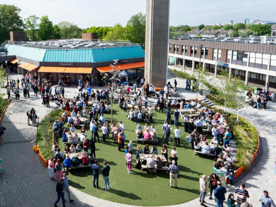 View over DCU restaurant of staff gathering