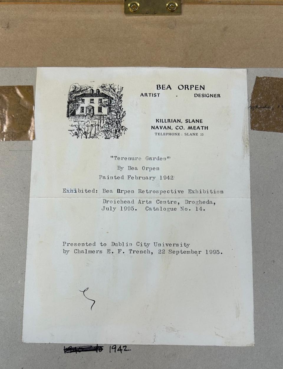 Information about Bea Orpen's painting Terenure Garden