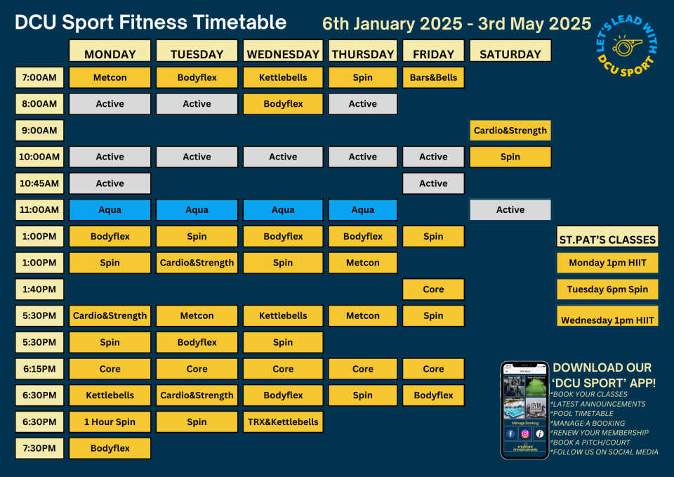 Timetable of weekly classes