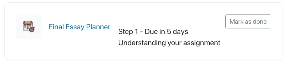 Screenshot of a Moodle Planner on a course