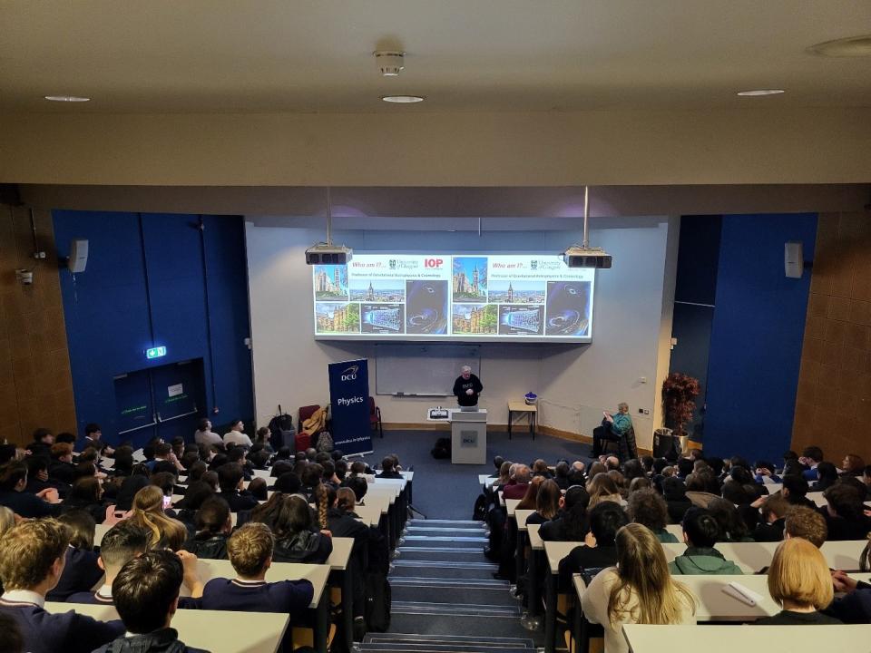 Prof. Martin Hendry speaks to a captive audience of TY Students as part of the IOP Tyndall Lecture Series.