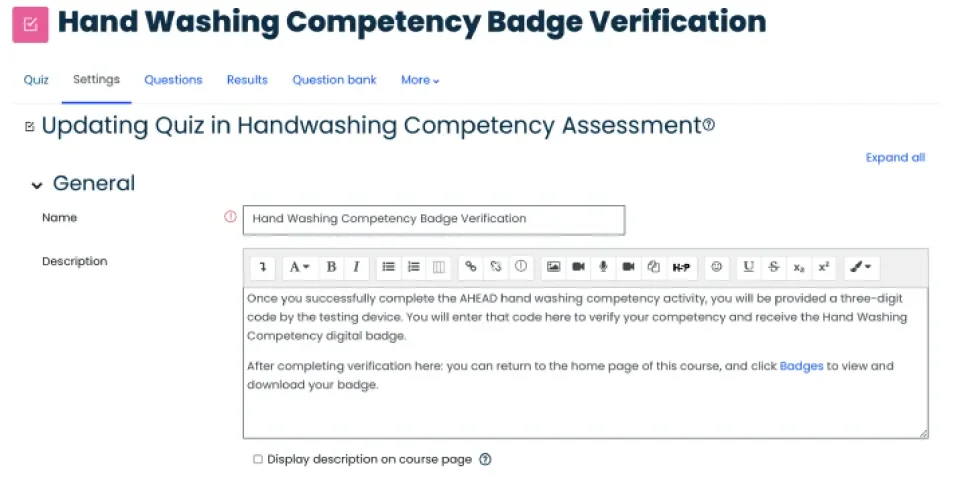 Hand Washing Competency Badge Verification