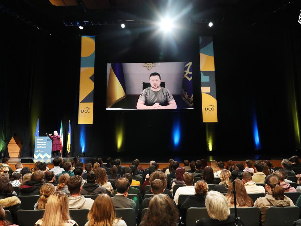President Zelenskyy addresses Irish students at The Helix in DCU