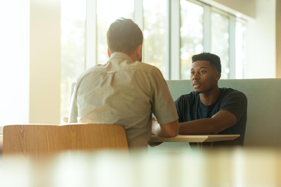 People talking at table