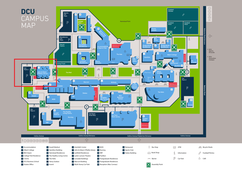 Shows a map of the DCU Glasnevin campus