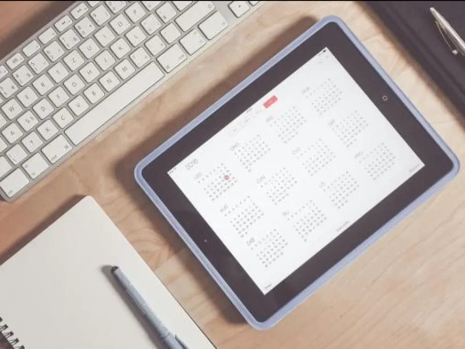 A tablet showing a calendar