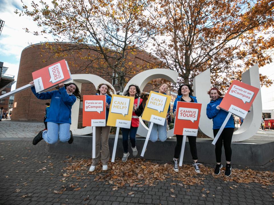 Shows student ambassadors on DCU's Glasnevin campus for November Open Day 