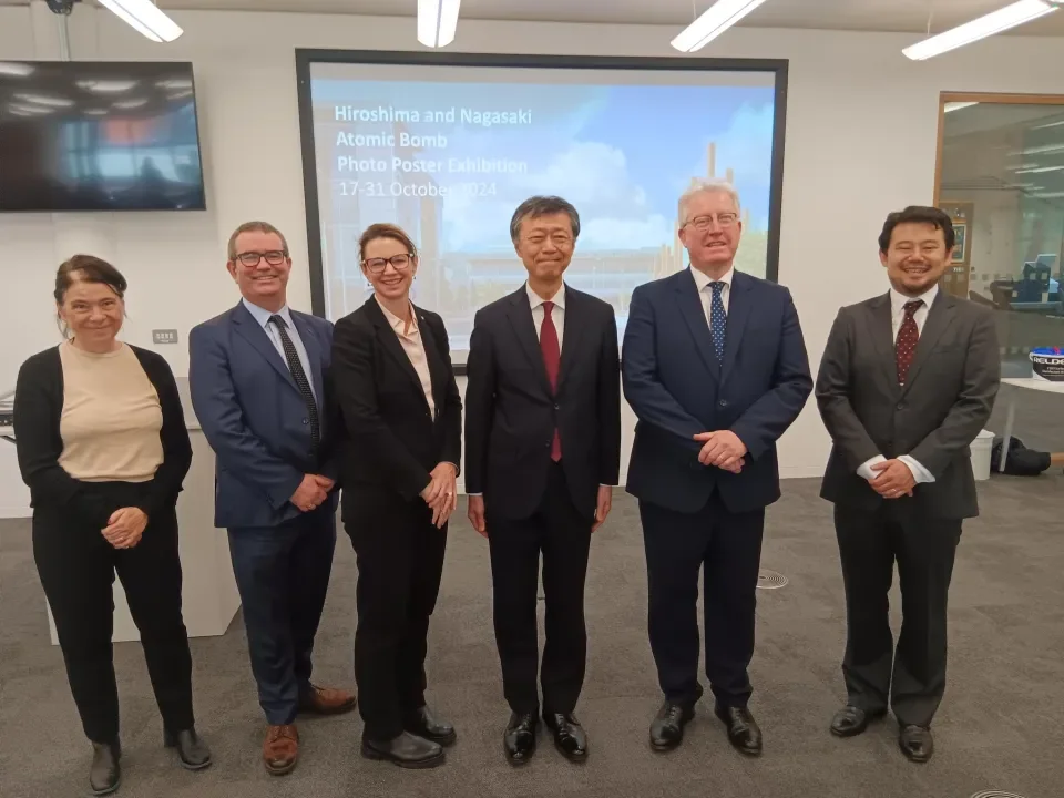 Japanese Ambassador visits DCU's O'Reilly Library for Poster Exhibition on Hiroshima & Nagasaki