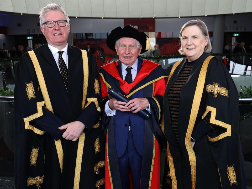 Shows Professor Daire Keogh, President of DCU, Dr Kenneth Milne, and Brid Horan, Chancellor DCU 