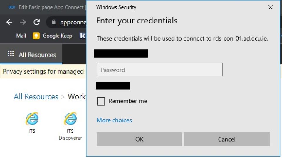 Input credentials for access