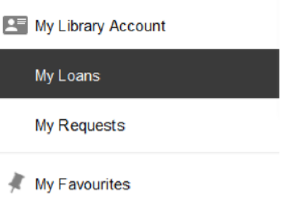 screenshot of library website highlighting 'my Loans' section of 'My Library Account