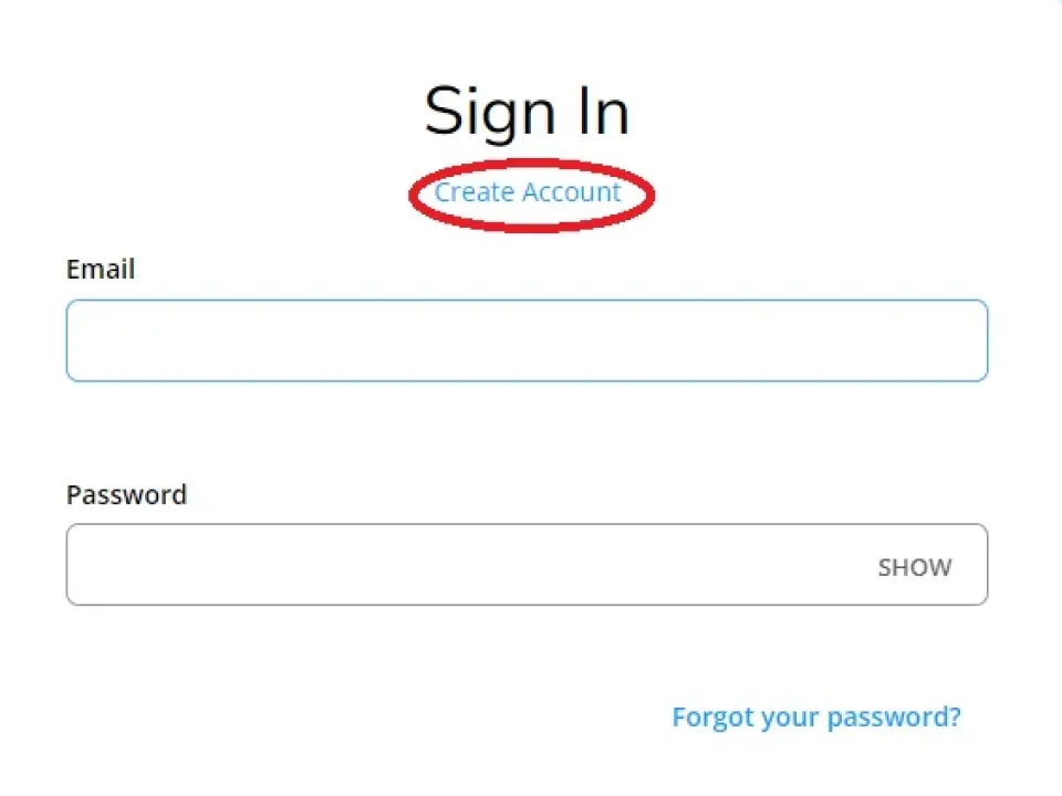 Application log in screen