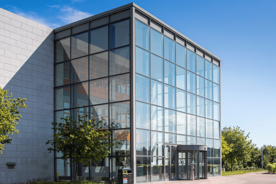 A rectangular glass structure