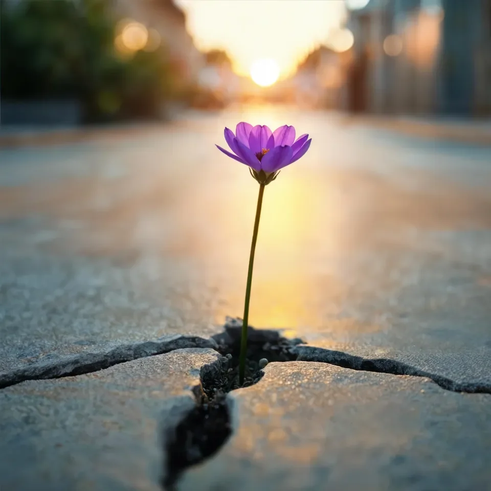 Flower Blossoming through Crack in the Ground