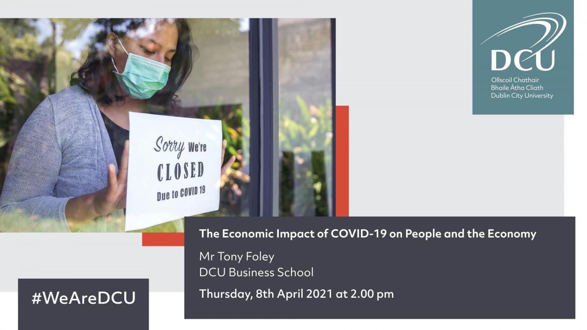 Woman sticking sign on door that says 'Sorry We're Closing Due to Covid'. 