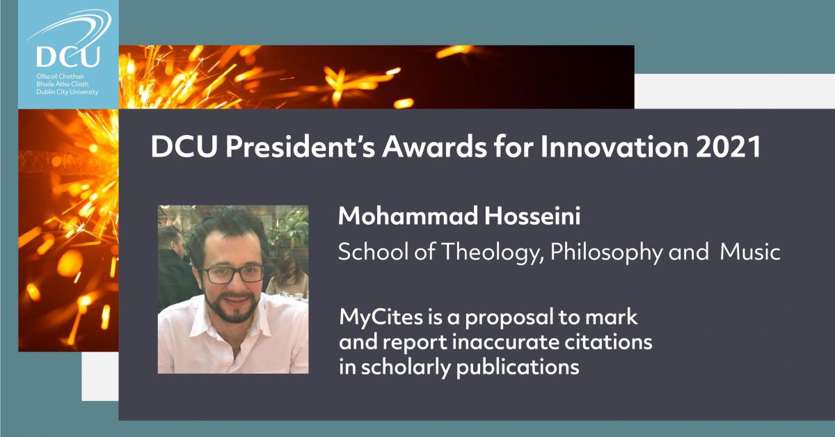 President's Award for Innovation recipient Mohammad Hosseini from the School of Theology, Philosophy and Music