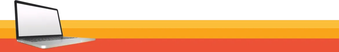 laptop with blank screen and stripes of orange and yellow