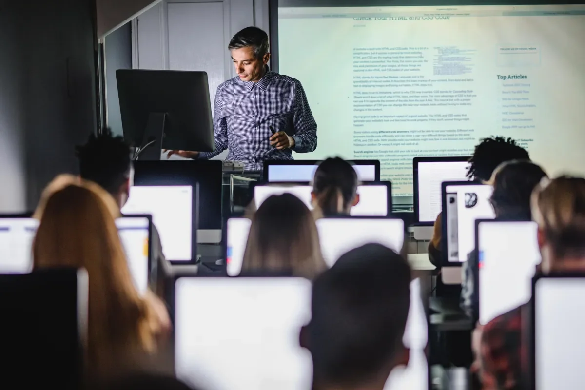 Computing students with laptops