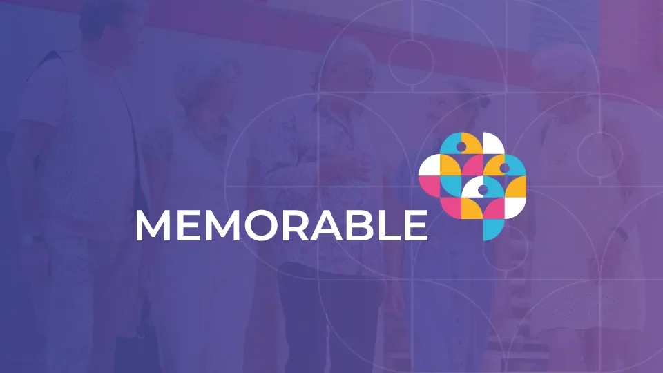 Memorable logo in a purple background