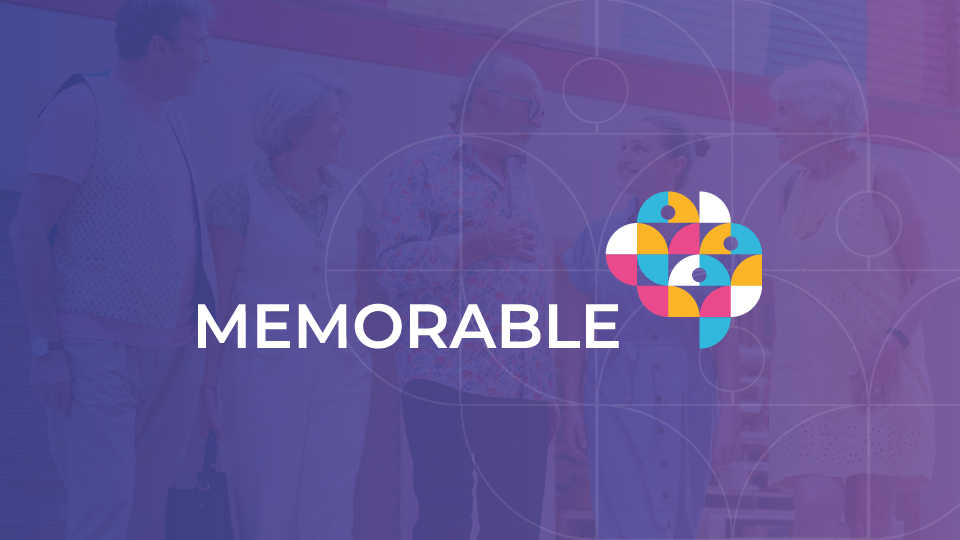 Memorable logo in a purple background