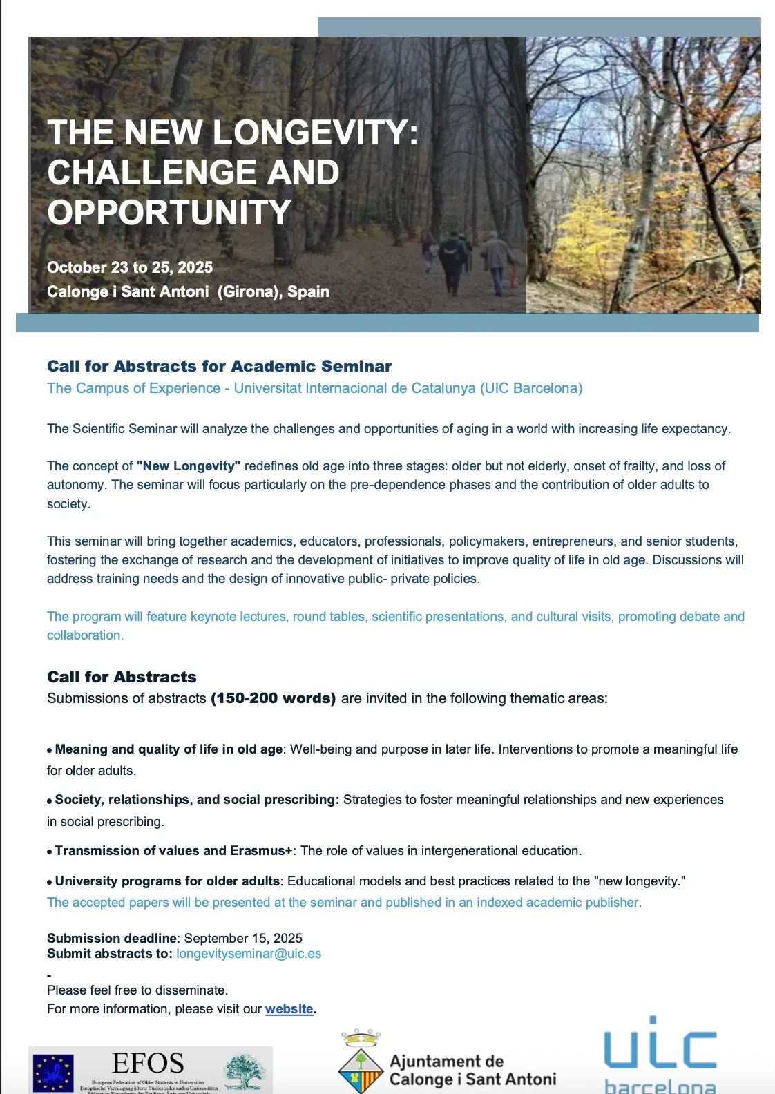 UIC Barcelona THE NEW LONGEVITY: CHALLENGE AND OPPORTUNITY