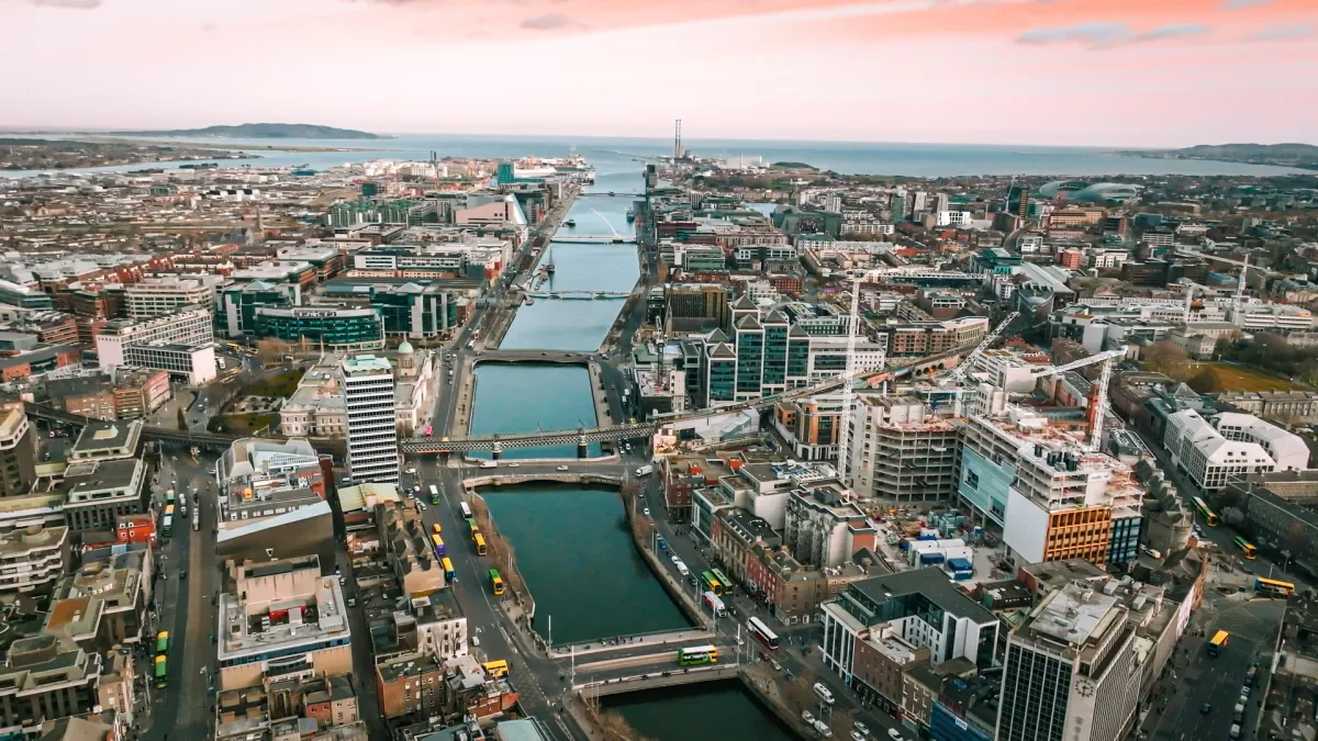 an overhead image of Dublin City