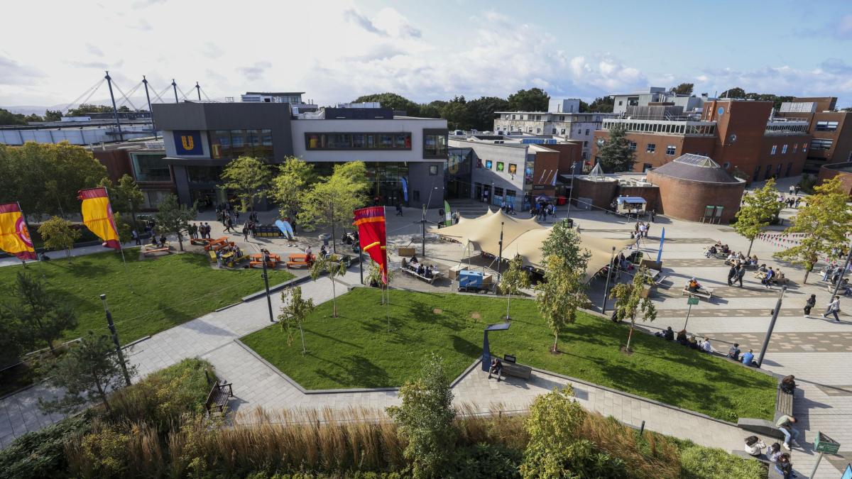 An overhead image of the DCU campus on a sunny day 