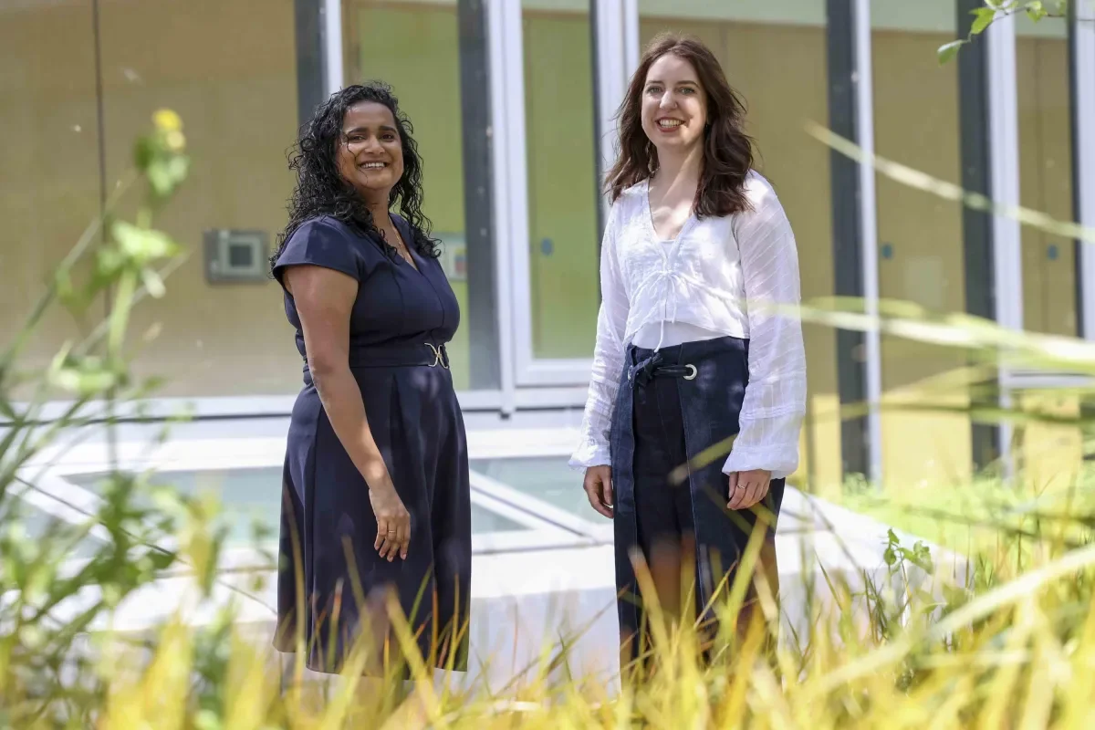 Shows Dr Arpita Chakraborty and Carmel Nolan on campus at DCU