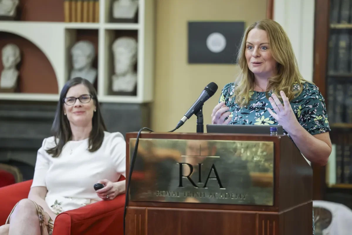 Shows speakers on stage at Royal Irish Academy