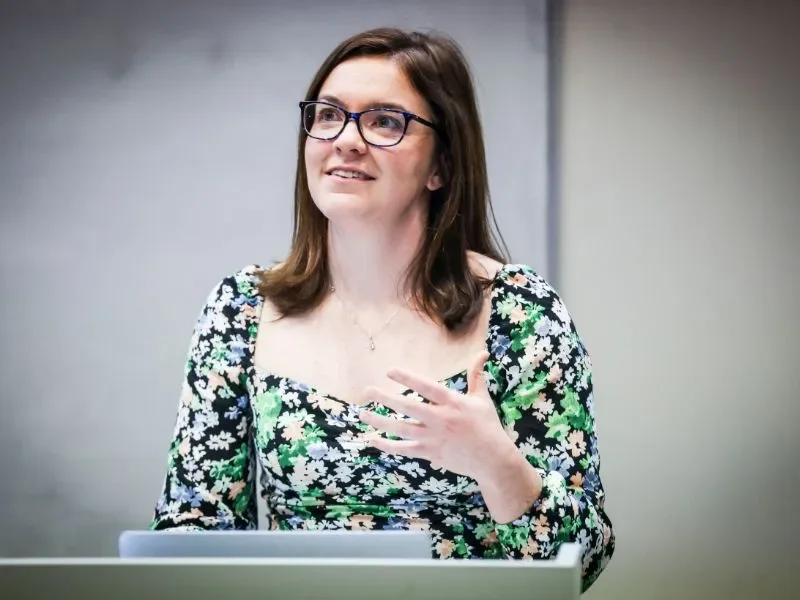 Shows Dr Ciara Mahon speaking at the School of Psychology five year anniversary event