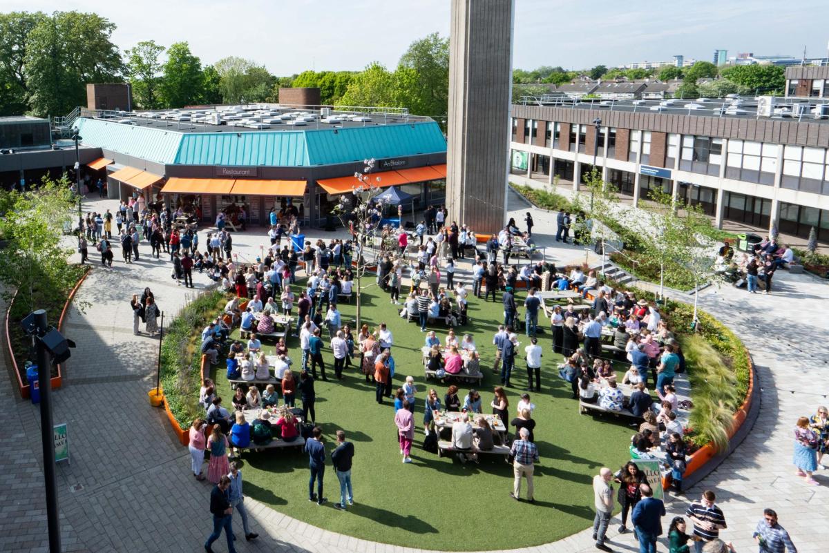 View over DCU restaurant of staff gathering