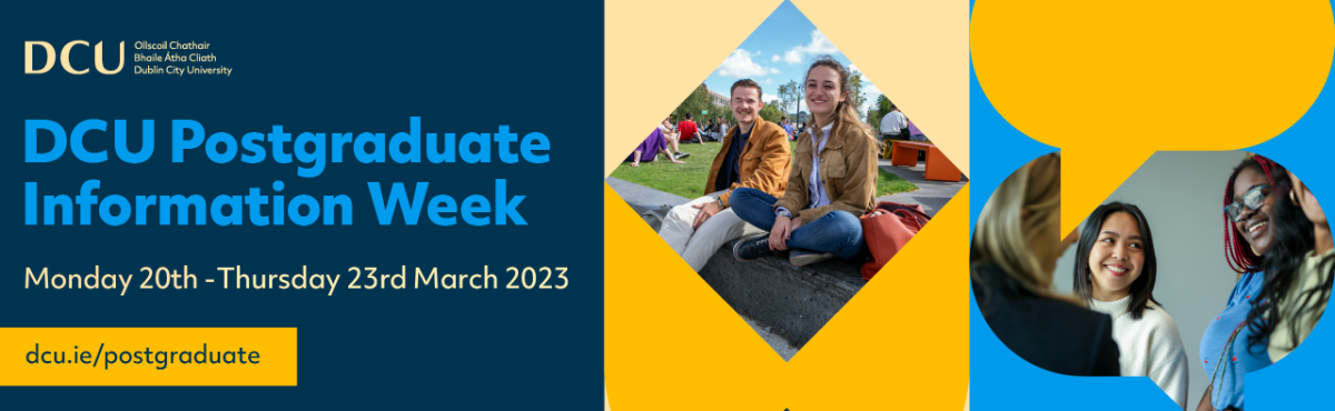 A graphic promoting the Postgraduate Information Week event, encouraging users to sign up.