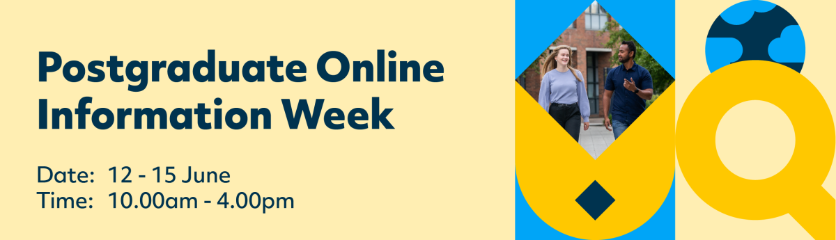 A graphic encouraging users to register for the Postgraduate Online Information Week