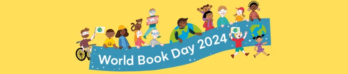 World Book Day animated banner with yellow background