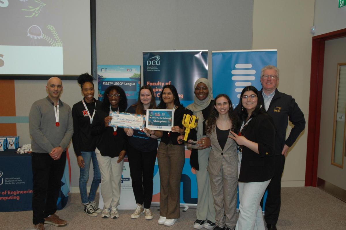 Team Steminists  with Stefano Selitto (Intel) and DCU president Daire Keogh