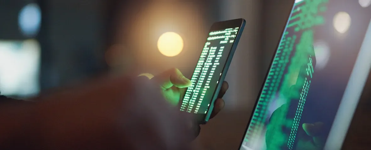 Shows laptop and phone