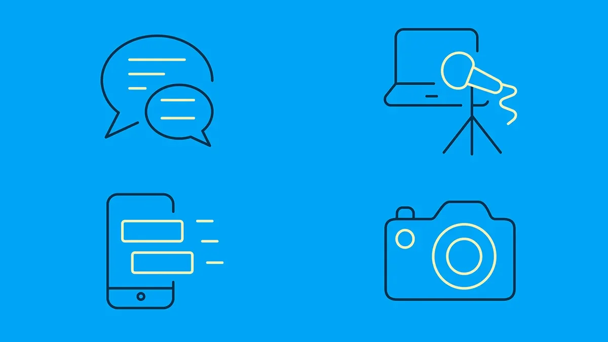 An array of icons depicting communications