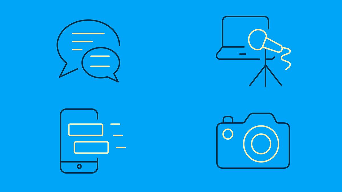 An array of icons depicting communications