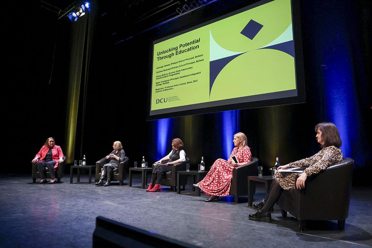 Professor Anne Looney, Ashleigh Galway (Primary School Principal, Belfast), Siobhan McQuaid (Primary School Principal, Belfast) and Hillary McEvoy.