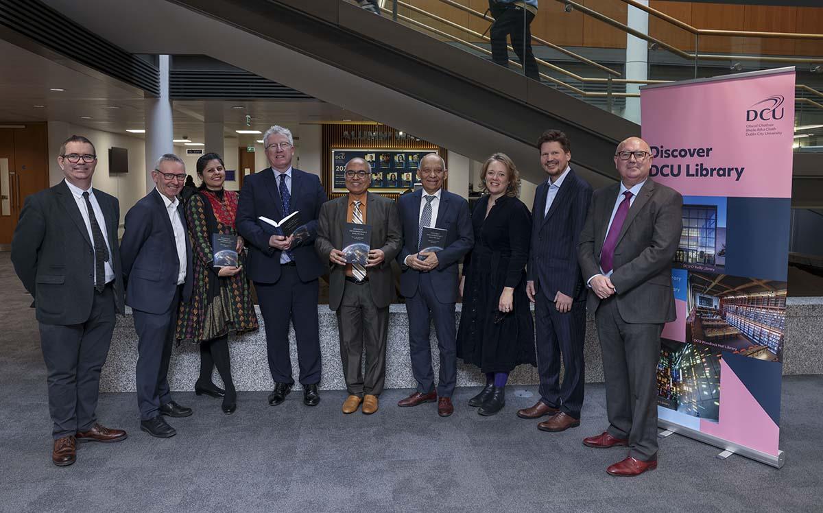 From left: Prof Derek Hand, Dean of the Faculty of Humanities and Social Sciences; Prof John Doyle, Vice President for Research; His Excellency Mr Akhilesh Mishra, Indian Ambassador to Ireland; Dr Jivanta Schottli, Assistant Professor in Indian Politics and Foreign Policy at the School of Law and Government; DCU President Professor Daire Keogh; Prof Subrata K. Mitra, adjunct professor at DCU and Emeritus Professor of Political Science at Heidelberg University, Germany; Gwenda Jeffreys-Jones, Regional Direct