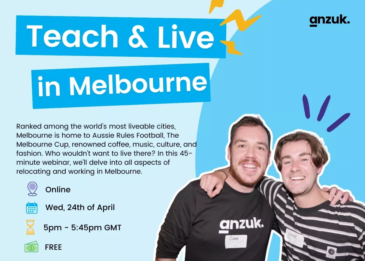 Ad with the event details on it. [image two men with arms around each others shoulders smiling at a international educator event, one in a stripped top and the other in an anzuk top]