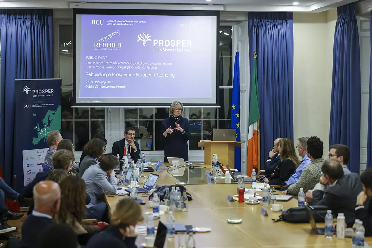 Mairead McGuinness, the outgoing European Commissioner for Financial Stability, Financial Services and Capital Markets Union, and the former First Vice President of the European Parliament, speaking at the conference.