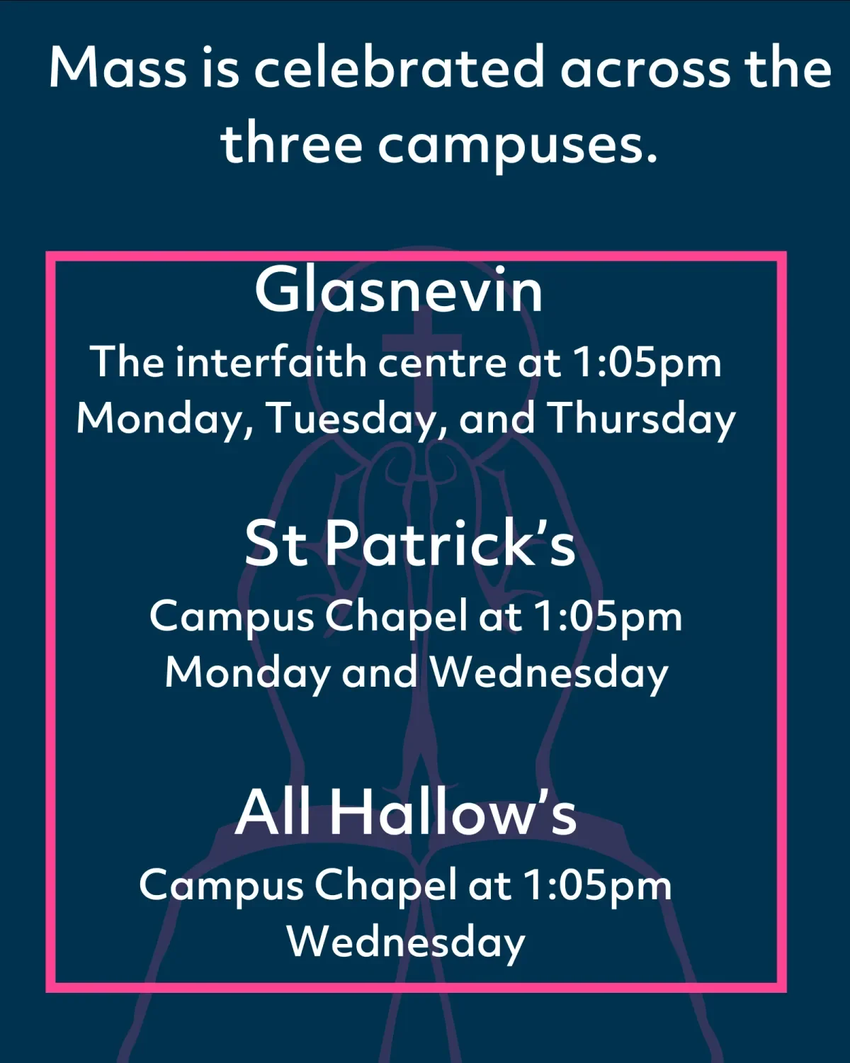 Mass times for DCU campuses