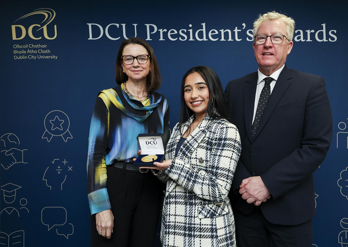 Executive Director of Engagement Laura Mahoney, Malha Muhammed and DCU President Professor Dáire Keogh