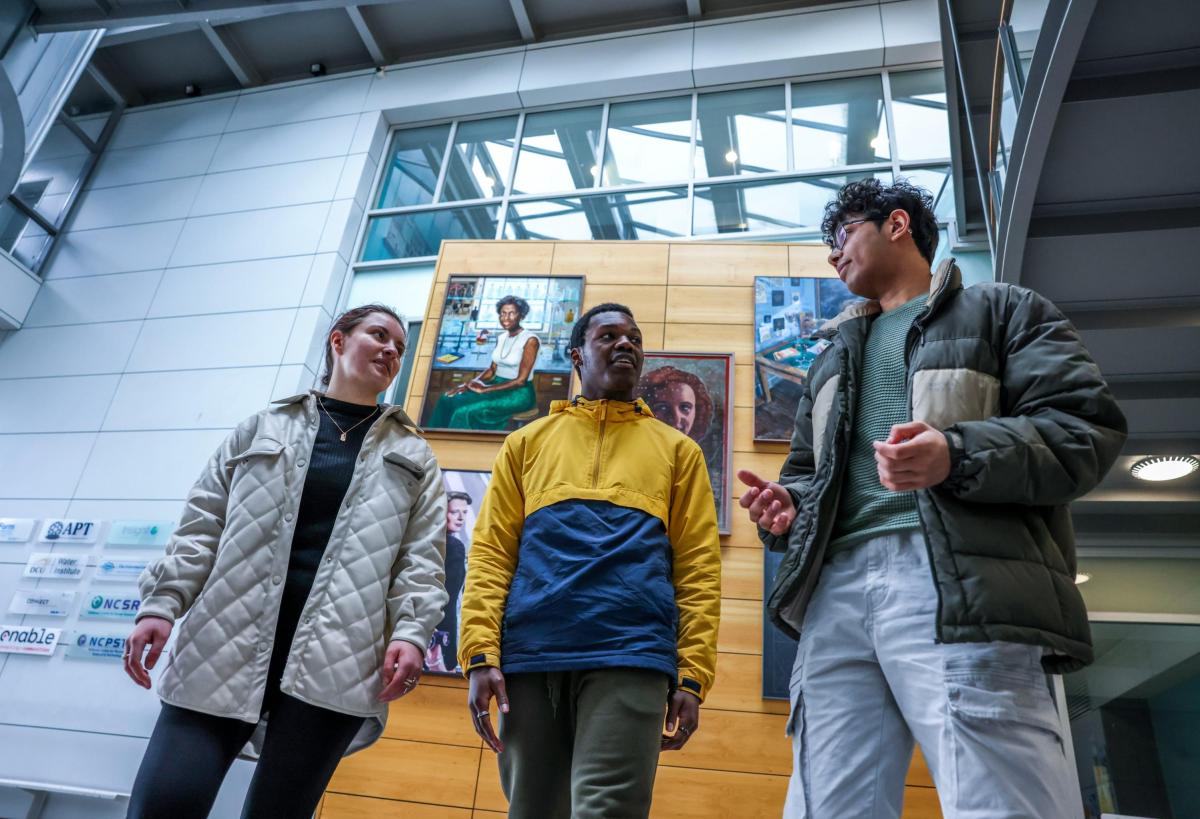 Image shows students in the Stokes Foyer